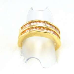 14K Gold Plated Emeral cut Band Crystals Ring #209  