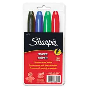  Super Permanent Markers, Fine Point, Assorted, 4/Set Electronics