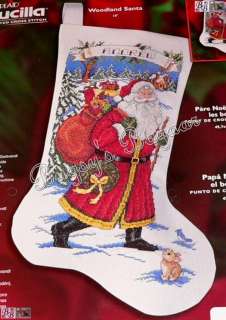 Bucilla WOODLAND SANTA Counted Cross Stitch Christmas Stocking Kit   S 