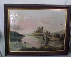 19TH CENTURY HUDSON RIVER SCHOOL PAINTING WITH RUINS BEAUTIFULLY 