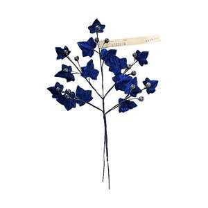  Sprig of Sapphire Blue Velvet Leaves & Berries ~ Vintage 