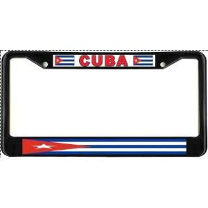  Cuba Cuban Flag Black License Plate Frame Metal Holder 