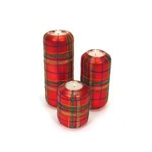  Set of 6 Rustic Lodge Red Plaid Metallic Glass Tea Light 
