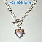 Heart Necklace Pendant Silver Cable Chain Toggle Clasp 16  