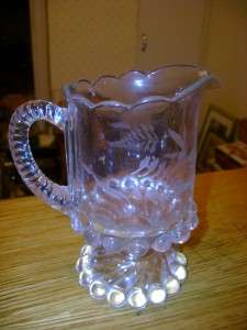 Early Old Westmoreland Ball & Swirl Glass Pitcher Etech  
