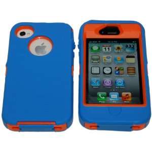 Iphone 4 4S Body Armor Defender Blue & Orange   Comparable to Otterbox 