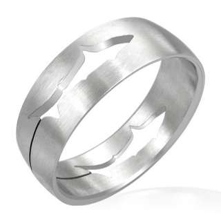 Stainless Steel Cut out Shark Half Round Band Ring  