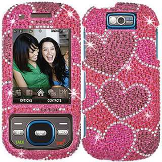 HEARTS PINK BLING DIAMOND CASE COVER SAMSUNG EXCLAIM  