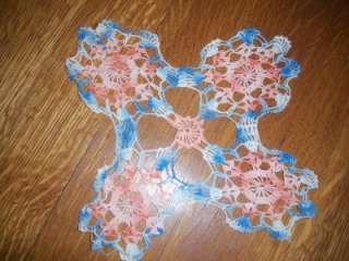 Vintage Lot 5 Matching Crocheted Doilies Peach Blue  