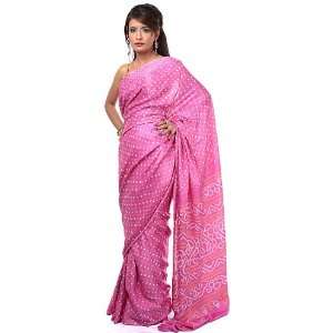  Pink Bandhani Tie Dye Sari with from Gujarat   Pure Gajji 