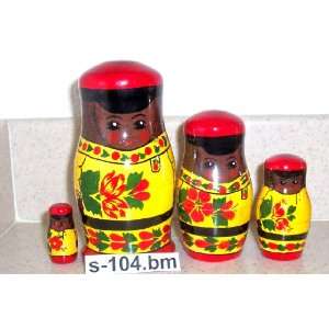  Nesting doll African American Black UNIQUE REAR 4 pc / 5 