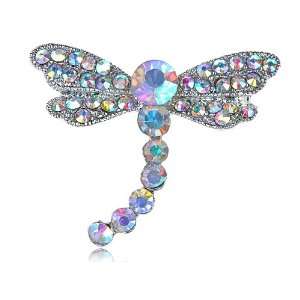 Petite Slender Aurora Borealis Crystal Rhinestone Dragonfly Fashion 