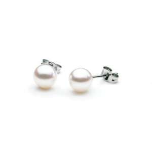   SaltWater cultured White Pearl Earrings with 18K White Gold Mount