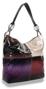 NEW RED PURPLE BLACK IVORY Patent Python Snake Croco Hobo Handbag 
