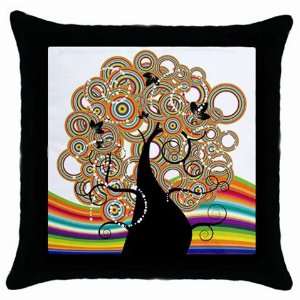  Retro Rainbow Tree Black Throw Pillow Case