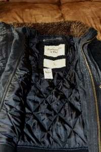 Abercrombie & Fitch Mens Fur Jacket Coat Large L Navy Blue Bear Brook 