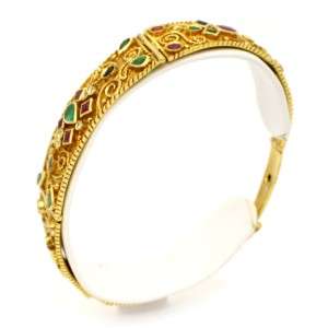 Vintage 18k Yellow Gold Diamond Emerald Sapphire Ruby Bracelet  