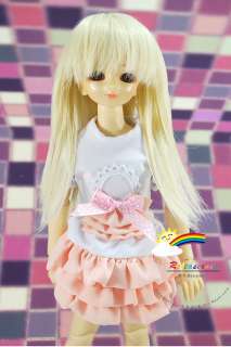 MSD Dollfie Doll Outfit White/Pink Ruffle Top & Skirt  
