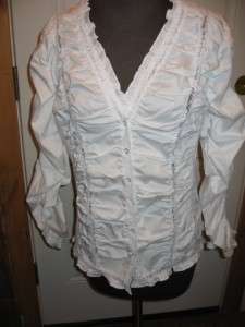 Kenar white ruched cotton stretch button front blouse   8  