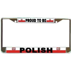  Proud to Be Polish Flag Chrome Metal License Plate Frame 
