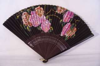 Ladies Hand Fan Vintage Paper, Roses Cut Out Sticks  