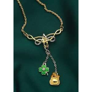 Irish Celtic Necklace w/ Shamrock & Pot of Gold