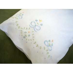  Pair of Cotton Pillowcases with Ribbon and Flower 