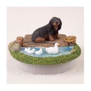 Black Longhaired Dachshund Candle Topper Tiny One A Day on the Lake 