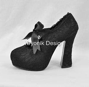 Demonia Demon 11L goth gothic black lace platform mary jane shoes 