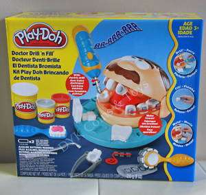 NEW PLAY DOH DOCTOR DRILL N FILL DENTIST PLAYSET 3 CANS  