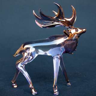 Elk Figurine of Hand Blown Glass with 24K Gold  