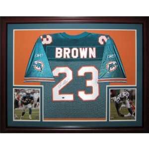 Ronnie Brown Autographed Miami Dolphins (Teal #23) Deluxe Framed 