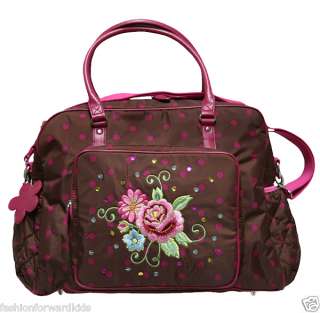 NWT Room Seven Flower Embroidery Brown Dots Diaper Bag  
