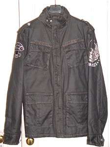 Mens Designer Kanji Cotton Military Jacket Coat Brown 2XL XXL New 