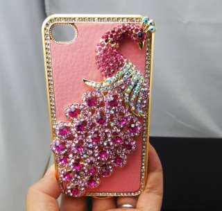 Peacock Crystal Plating Hard Back Cover Case for iPhone 4 4G 4S Pink 
