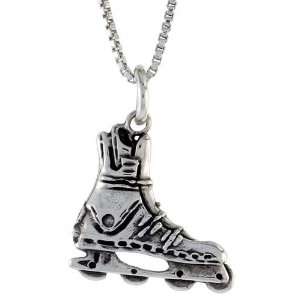 925 Sterling Silver Roller Blades Pendant (w/ 18 Silver Chain), 5/8 