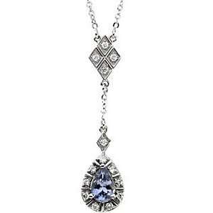   Diamond Drop Necklace set in 14 kt White Gold   Free Chain Jewelry
