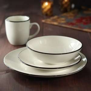  American Atelier Classic Piping White Dinnerware 16 Pieces 