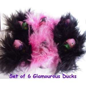   Set of 6, Mini Glamourous Rubber Ducks with Feather Boas Toys & Games