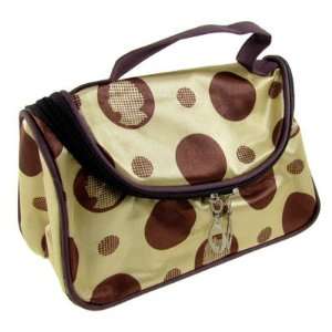  Beige Coffee Color Dotted Cosmetic Fabric Pouch Make Up 