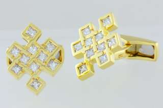 18K Yellow Gold Mens Cufflinks 1.4 ct Princess Diamonds  