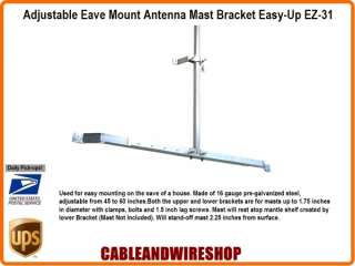 Adjustable Eave Mount TV Antenna Mast Gable Roof Bracket 609788493495 