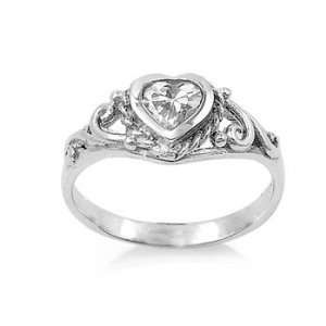   Heart Baby Ring with Clear CZ Stone   Packaged in Gift Pouch   Size 1