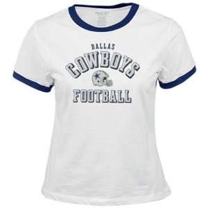  Womens Dallas Cowboys White/Navy Foil Helmet Ringer Tshirt 