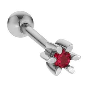   2mm Ruby Flower 14K White Gold Cartilage Helix Stud Earring Jewelry