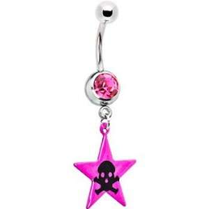  Pink Black Skull and Crossbones Star Belly Ring Jewelry