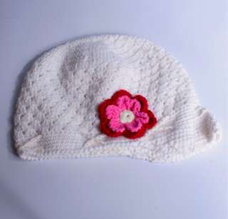 Toddler Baby Girls Cute Flower Motif Crochet Woolly Hand Knitted Cap 