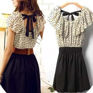 Japan Korea Top Fashion Women New Gift Dots Polka Pleated Lady Dress O