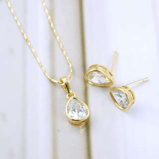 Tear Drop9K Yellow Gold Filled CZ Womens Jewelry Set,2012 S 046 