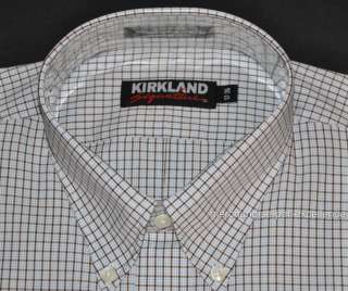   KIRKLAND 80/2 100% Cotton Dress SHIRT White Brown Check Sizes  